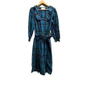 Eileen West Teal Plaid‎ Long Sleeve Button Up Tie Waist Nightgown Dress Size 6
